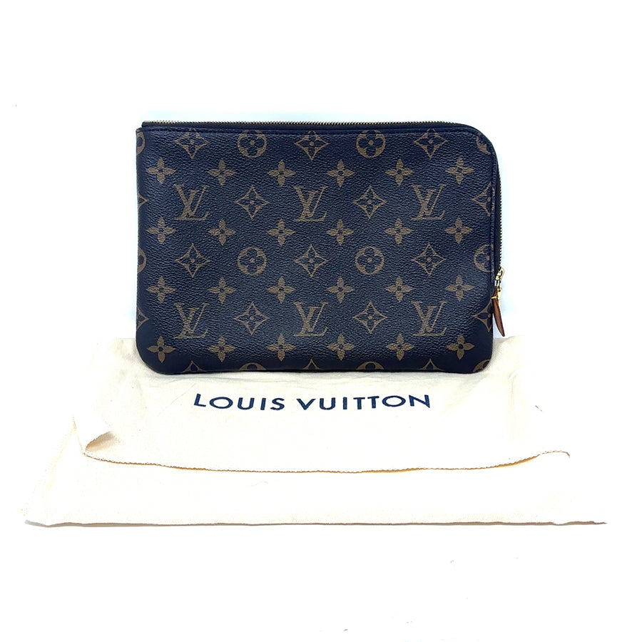 Pre-Owned Leather and Canvas Louis Vuitton Monogram Clutch Bag