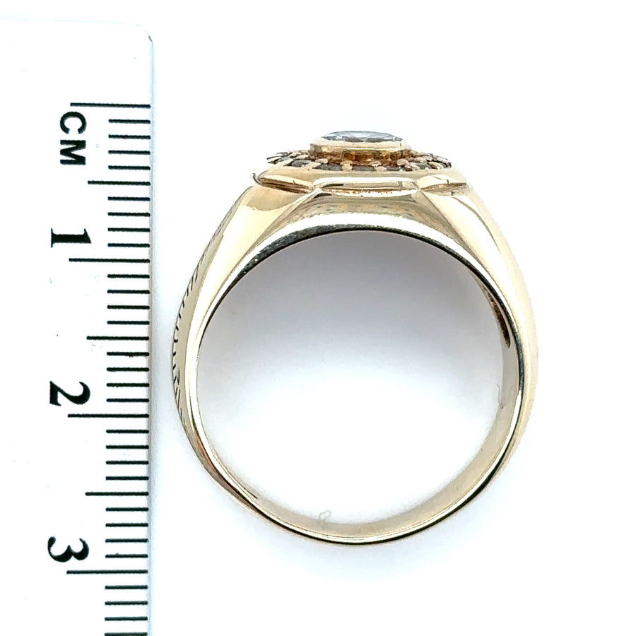 9ct Yellow Gold Cubic Zirconia Set Signet Style Ring - Size T 1/2