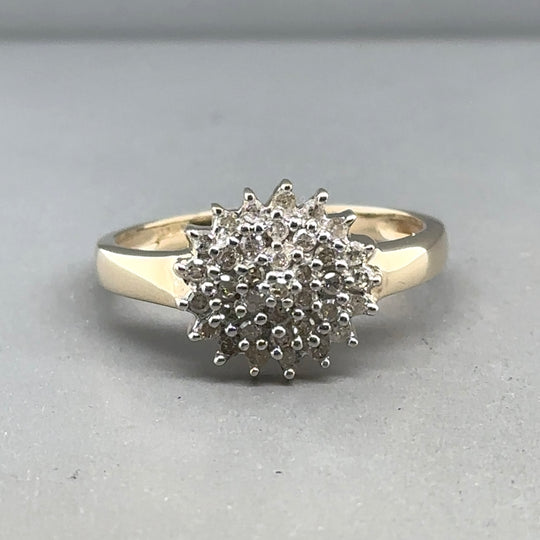 9ct Yellow Gold Diamond Cluster Ring (c. 0.35 - 0.40ct) - Size U