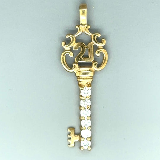 9ct Yellow Gold Cubic Zirconia 21 Key Pendant