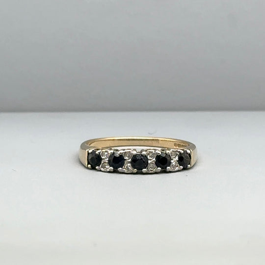 9ct Yellow Gold Sapphire and Diamond Ring - Size O 1/2