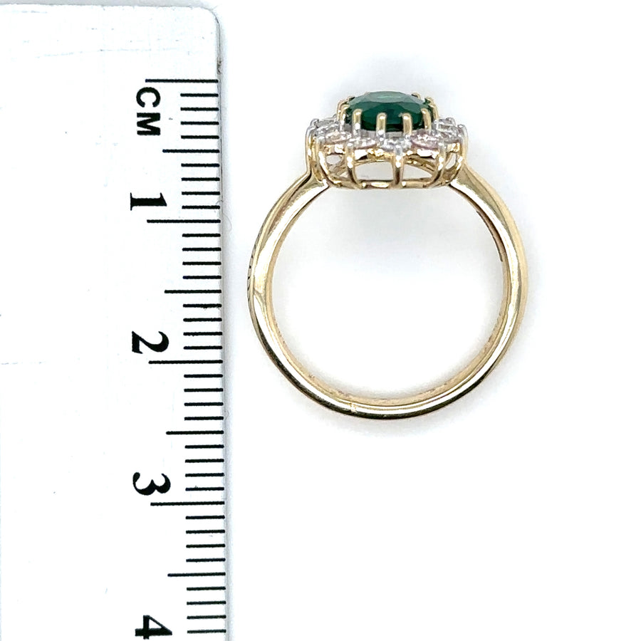 9ct Yellow Gold Lab Grown Diamond and Emerald Cluster Ring (c. 0.47ct) - Size O - NEW!