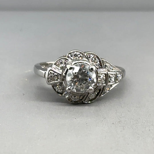 14ct White Gold Fancy Diamond Ring (c. 1.10ct) - Size N