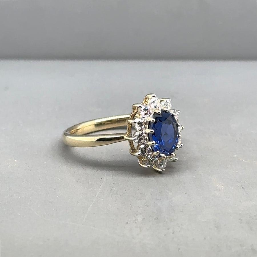 9ct Yellow Gold Lab Grown Diamond and Sapphire Cluster Ring (c. 0.47ct) - Size N 1/2 NEW!