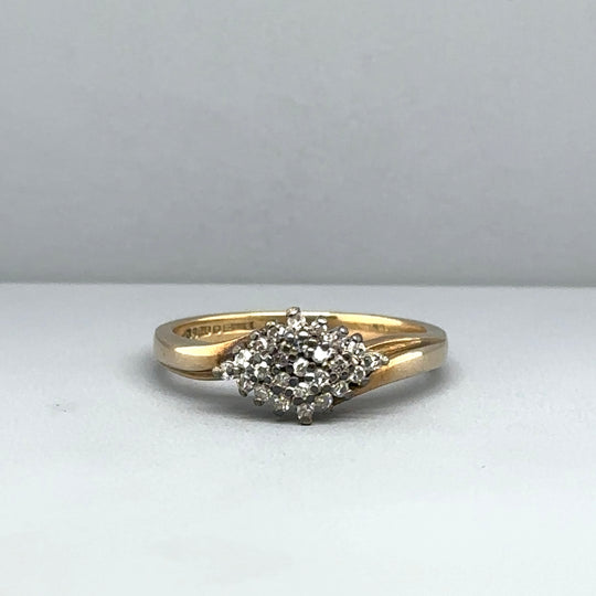 9ct Yellow Gold Diamond Cluster Ring (c. 0.10 - 0.15ct) - Size N