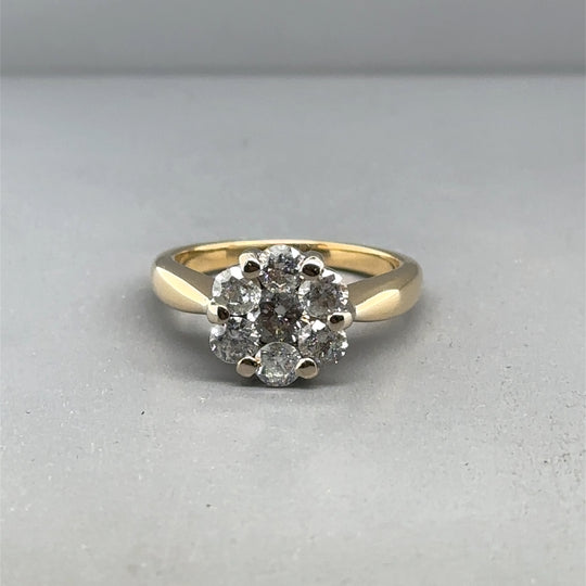 18ct Yellow Gold Diamond Set Flower Ring (c. 0.95ct) - Size L 1/2
