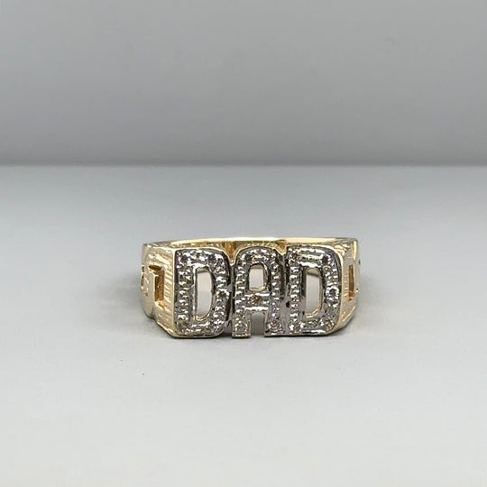 9ct Yellow Gold Cubic Zirconia Dad Ring - Size S