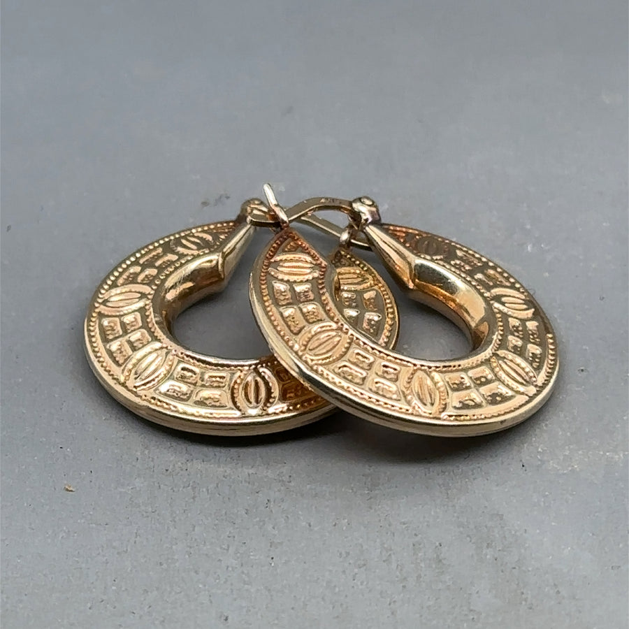 9ct Yellow Gold Patterned Hoop Earrings