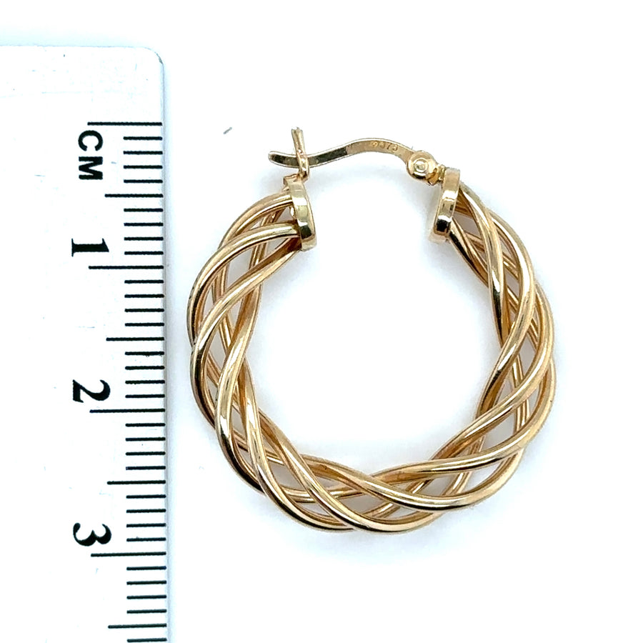 9ct Yellow Gold Fancy Twist Hoop Earrings