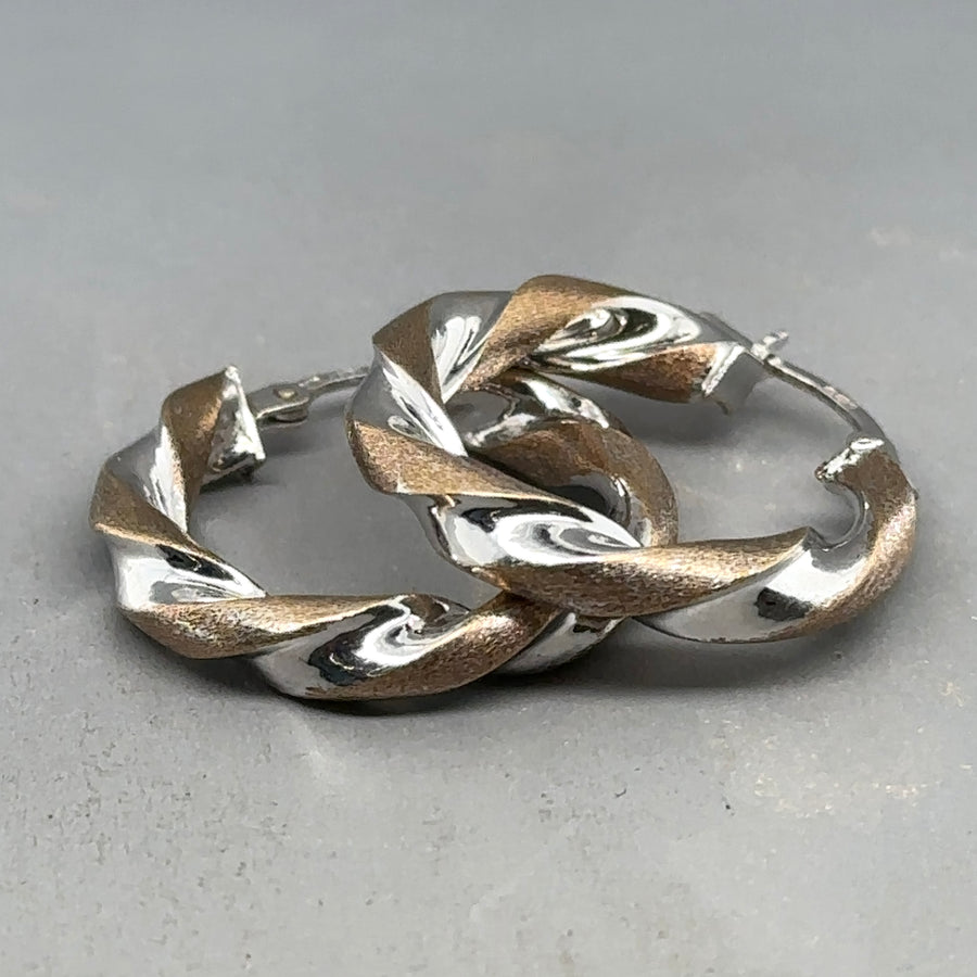 9ct Bi-Colour Twist Hoop Earrings