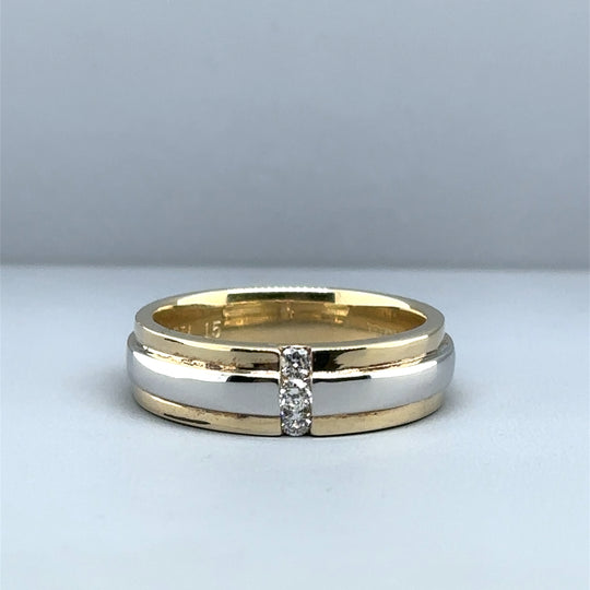 9ct Bi-colour Three Stone Diamond Ring (c. 0.15ct) - Size Q 1/2