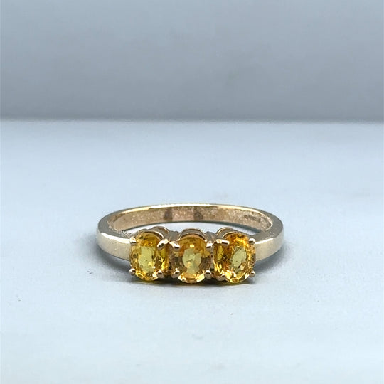 9ct Yellow Gold Three Stone Topaz Ring - Size P
