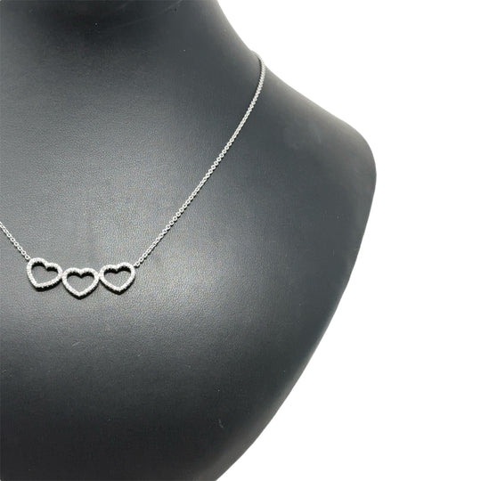 18ct White Gold Diamond Heart Row Necklace (16") (c. 0.30ct)