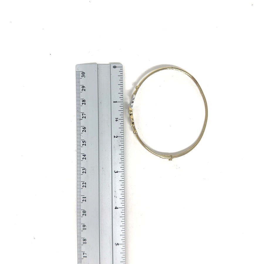 9ct Yellow Gold Diamond Set Double Heart Bangle