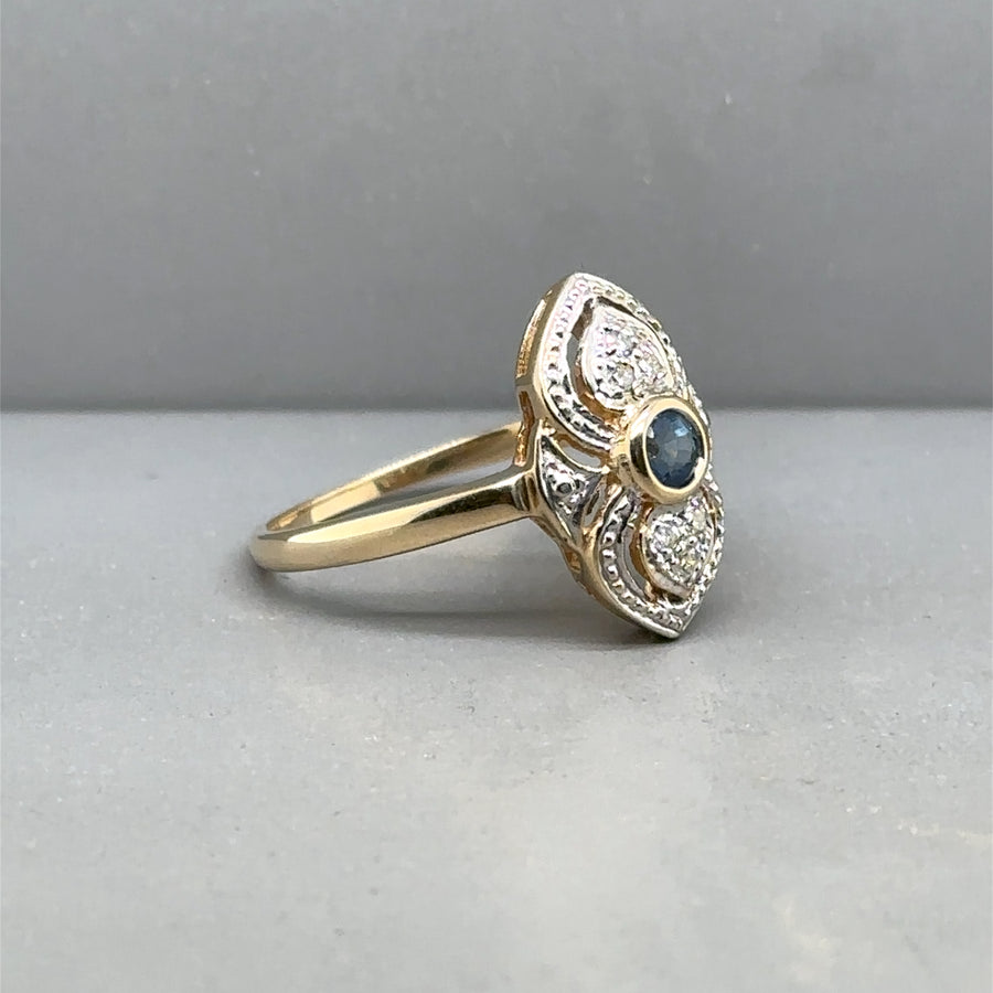 9ct Yellow Gold Sapphire and Diamond Ring - Size N