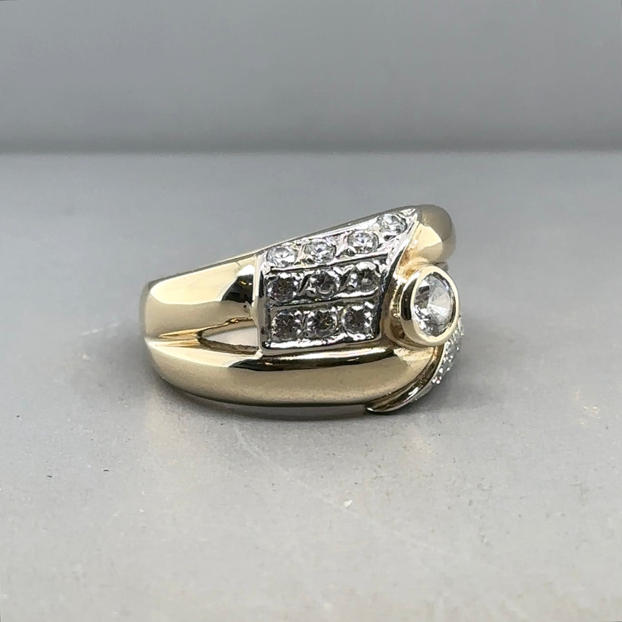 14ct Yellow Gold Cubic Zirconia Ring - Size P