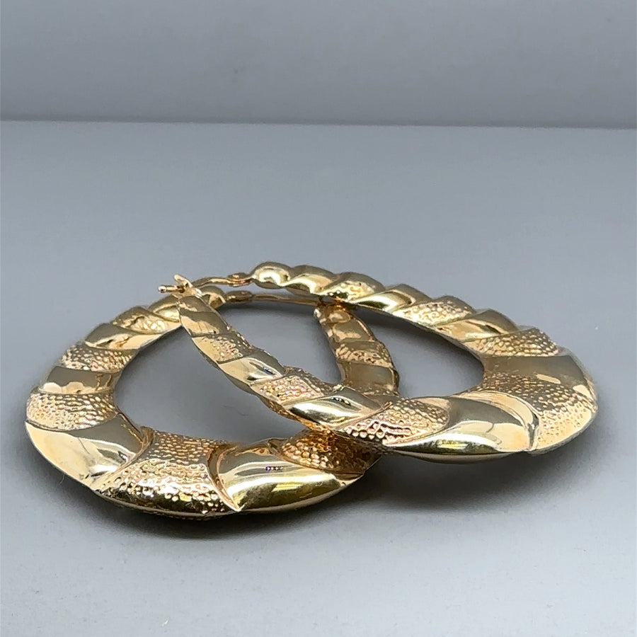 9ct Yellow Gold Large Fancy Hoop Earrings