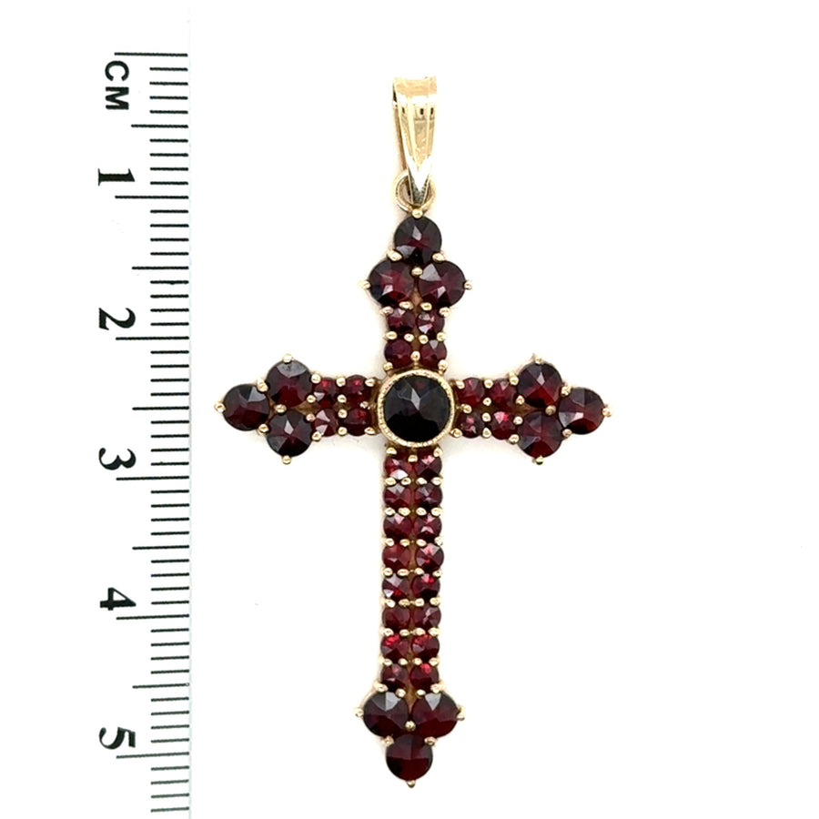 9ct Yellow Gold Garnet Set Cross Pendant