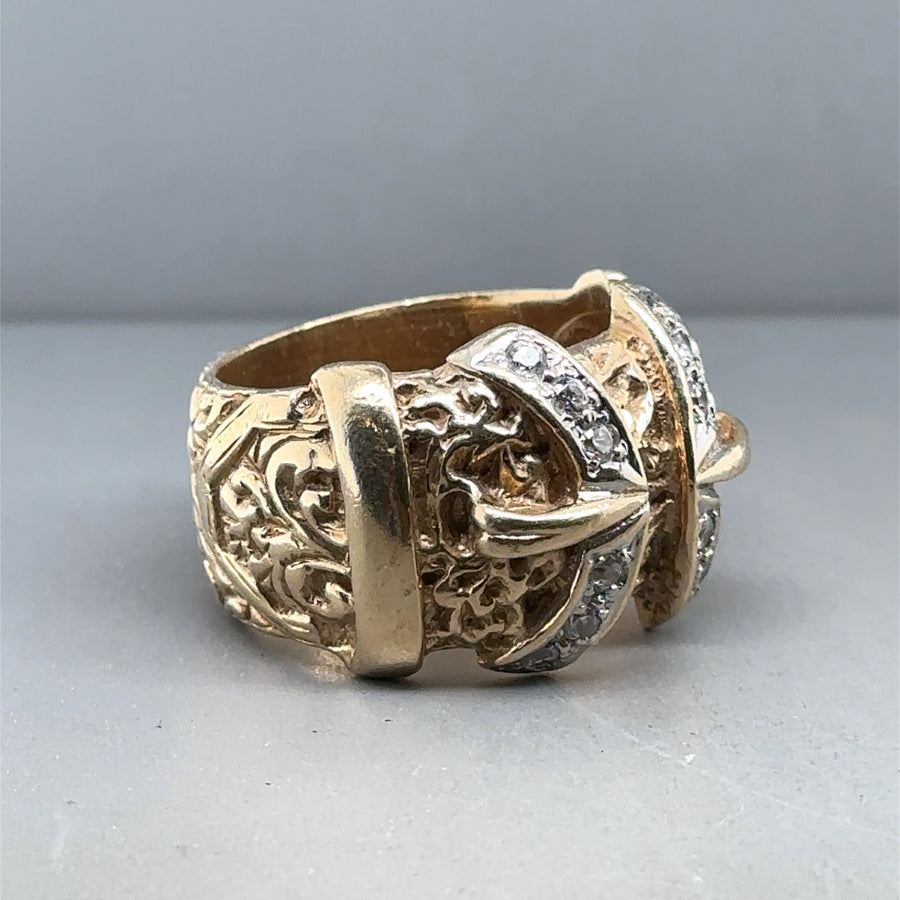 9ct Yellow Gold Cubic Zirconia Double Buckle Ring - Size Y 1/2