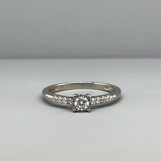 9ct White Gold Single Stone Diamond Ring With Diamond Shoulders (c. 0.25 - 0.30ct) - Size N