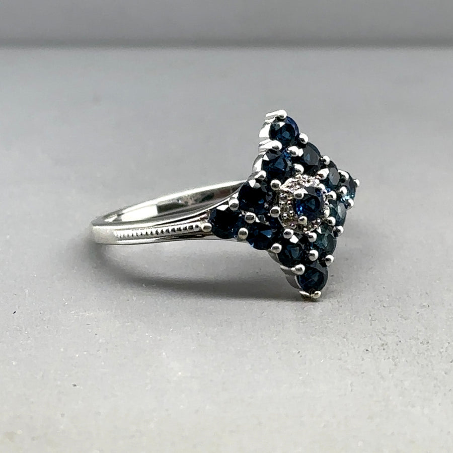 9ct White Gold Sapphire and Diamond Ring - Size R 1/2