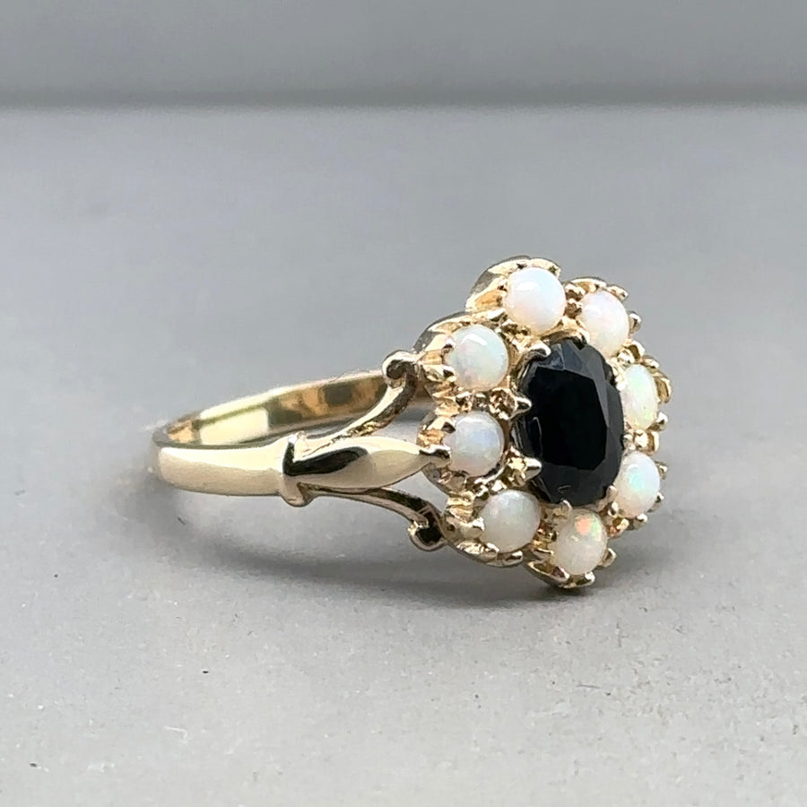 14ct Yellow Gold Opal and Sapphire Ring - Size S