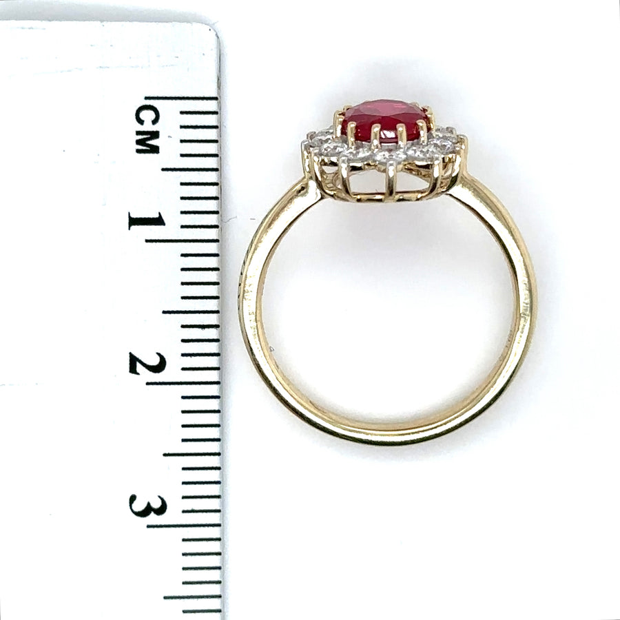 9ct Yellow Gold Lab Grown Diamond and Ruby Cluster Ring (c. 0.47ct) - Size N 1/2 - NEW!