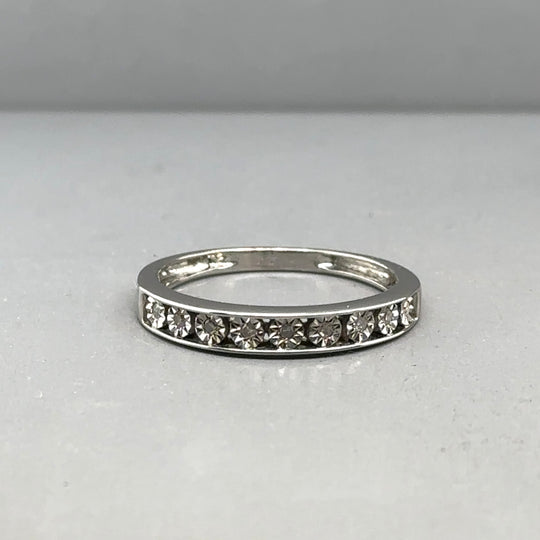 9ct White Gold Diamond Half Eternity Ring - Size L 1/2