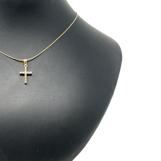 18ct Yellow Gold Cubic Zirconia Cross Pendant and Chain (17”)