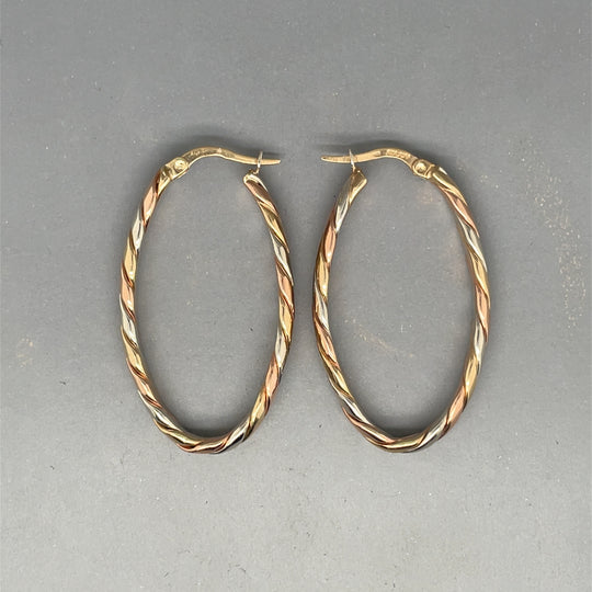 9ct Tri-Colour Oval Hoop Earrings