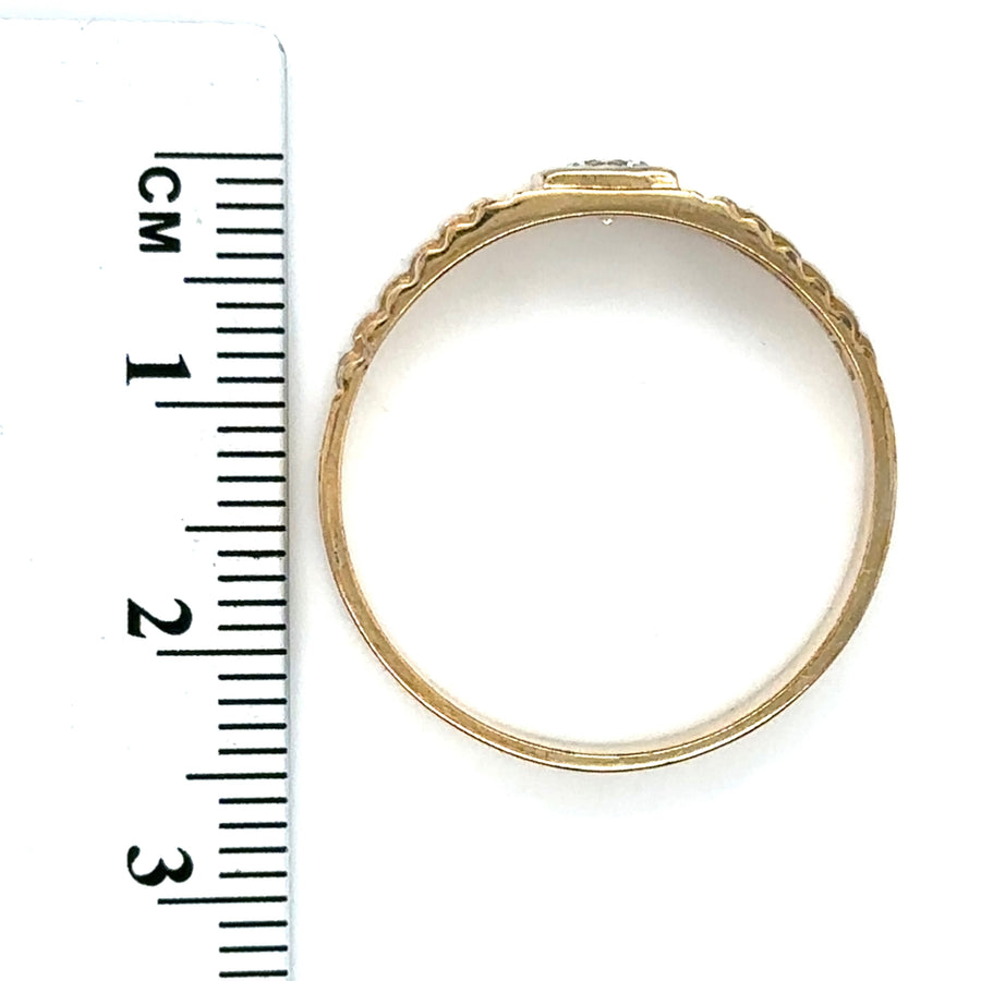 9ct Bi-Colour Single Stone Cubic Zirconia Ring - Size X
