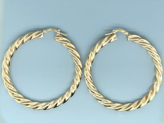 9ct Yellow Gold Large Twist Hoop Earrings