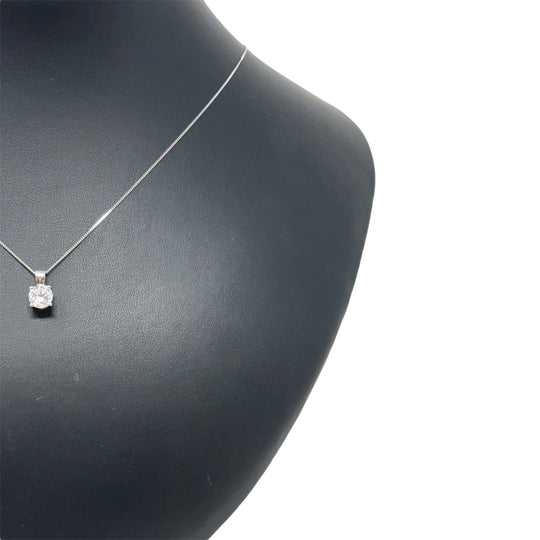 9ct White Gold Single Stone Lab Grown Diamond Pendant and Fine Chain (c. 1.00ct) (18”) NEW!