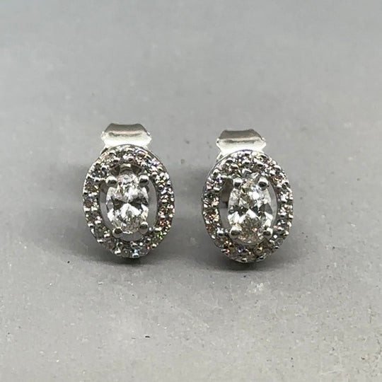 18ct White Gold Oval Diamond Halo Stud Earrings (c. 0.40-0.45ct)