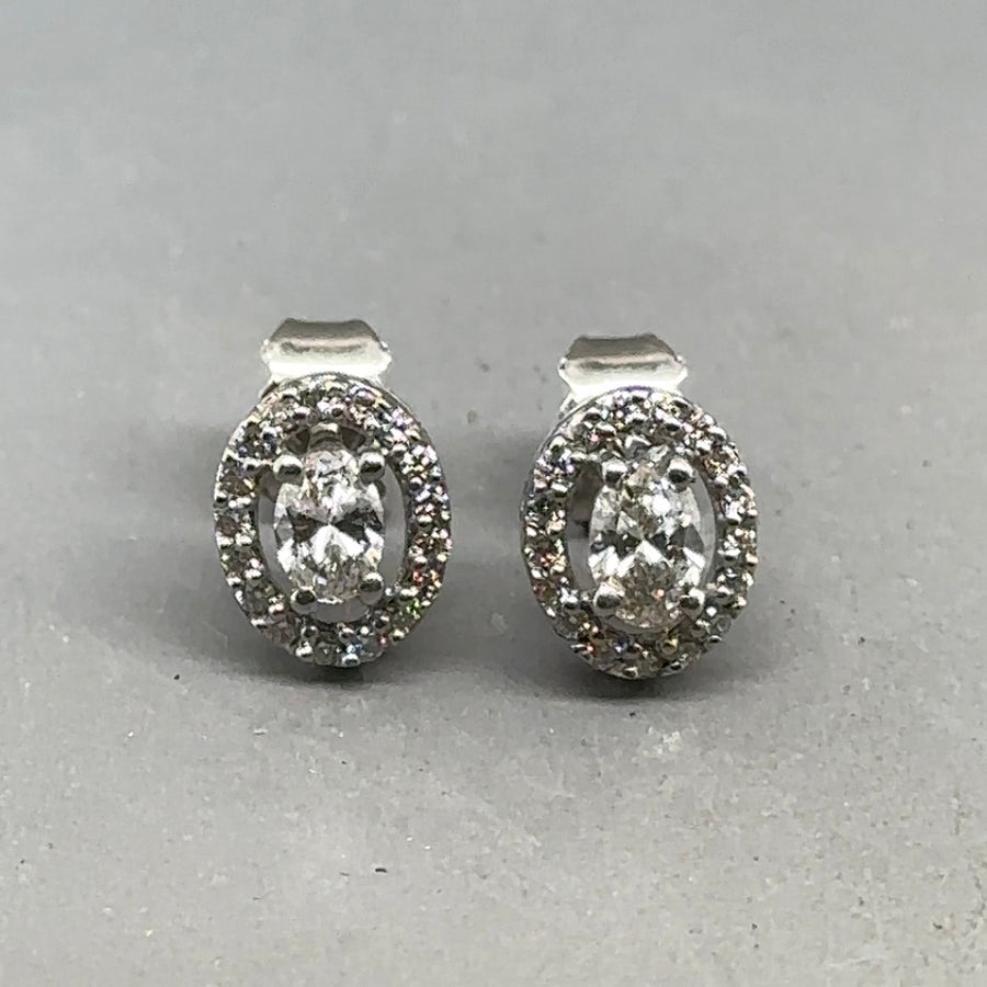 18ct White Gold Oval Diamond Halo Stud Earrings (c. 0.40-0.45ct)