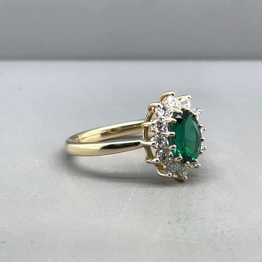 9ct Yellow Gold Lab Grown Diamond and Emerald Cluster Ring (c. 0.47ct) - Size M - NEW!