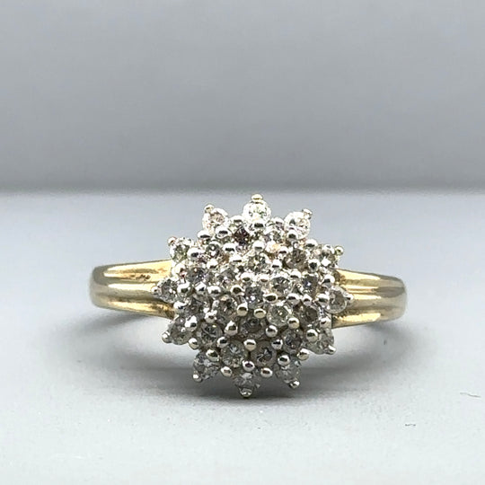 9ct Yellow Gold Diamond Cluster Ring (c. 0.35 - 0.40ct) - Size P