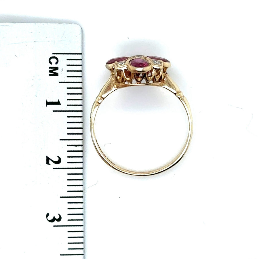 9ct Yellow Gold Ruby and Diamond Ring - Size K