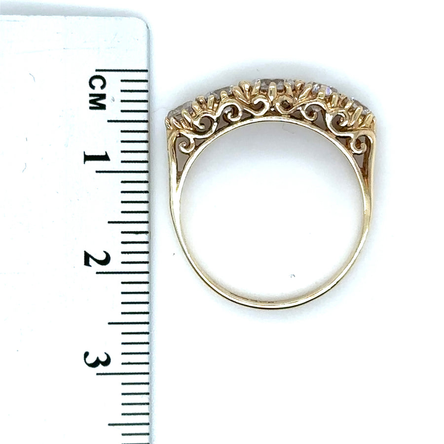 9ct Yellow Gold Five Stone Cubic Zirconia Ring - Size P