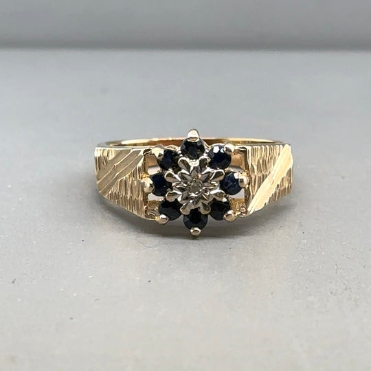 9ct Yellow Gold Sapphire and Diamond Ring - Size N