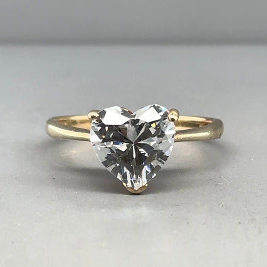 9ct Yellow Gold Single Stone Cubic Zirconia Heart Ring - Size P