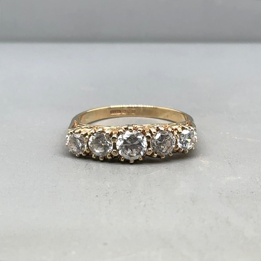 9ct Yellow Gold Five Stone Cubic Zirconia Ring - Size P