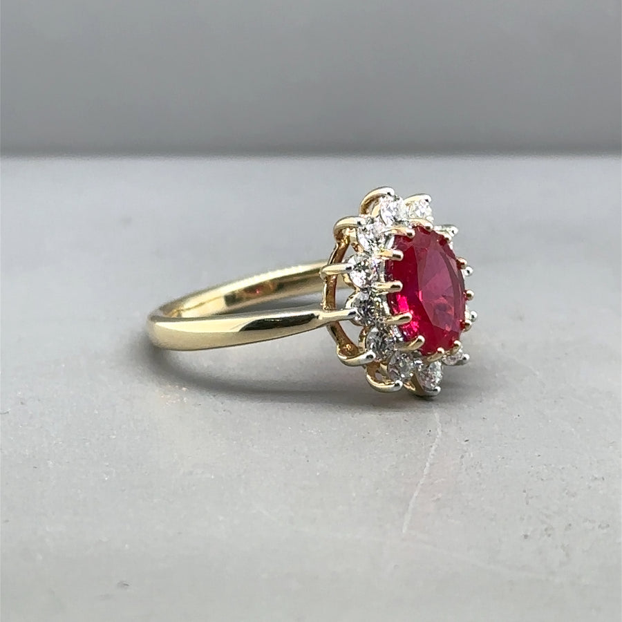 9ct Yellow Gold Lab Grown Diamond and Ruby Cluster Ring (c. 0.47ct) - Size K 1/2 - NEW!