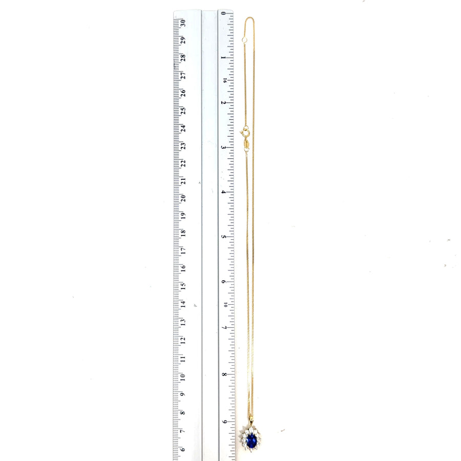 9ct Yellow Gold Lab Grown Diamond and Sapphire Cluster Pendant and Fine Chain (c. 0.47ct) (19") NEW!