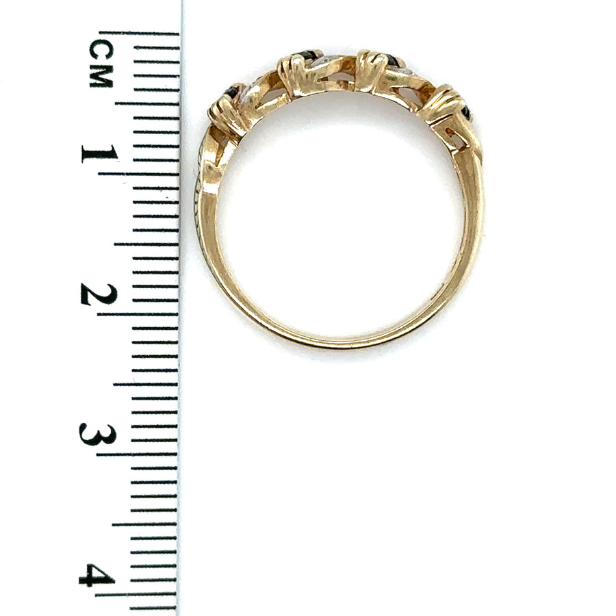 9ct Yellow Gold Sapphire and Diamond Ring - Size O