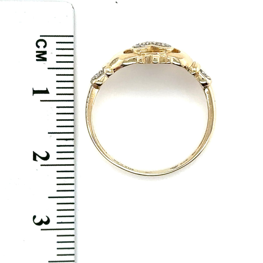 9ct Yellow Gold Diamond Claddagh Ring - Size O 1/2