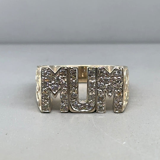 9ct Yellow Gold Cubic Zirconia Chunky Cubic Zirconia Mum Ring - Size T