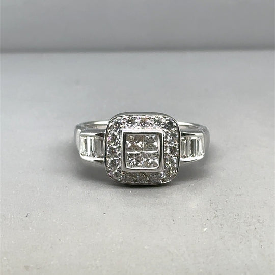 18ct White Gold Diamond Set Ring (c. 1.25ct) - Size S 1/2