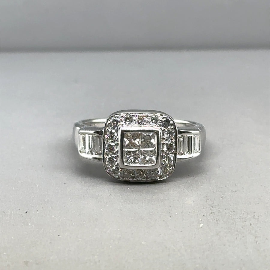 18ct White Gold Diamond Set Ring (c. 1.25ct) - Size S 1/2