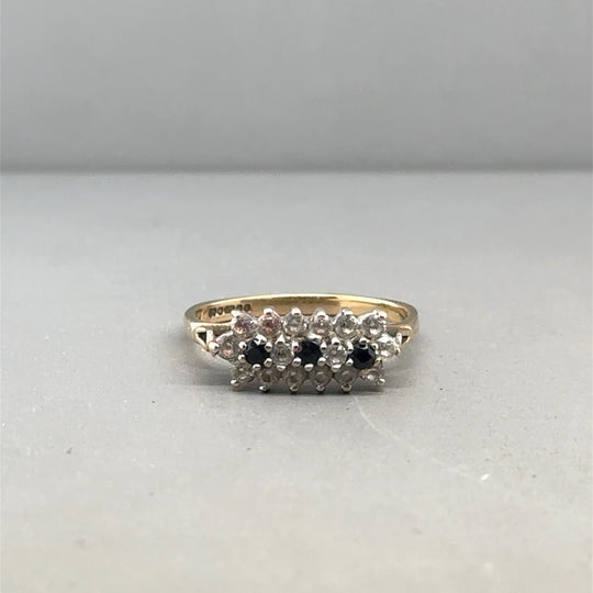 9ct Yellow Gold Black and White Cubic Zirconia Pinky Ring - Size J 1/2